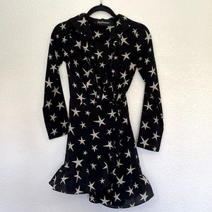 Realisation Par black silk ruffle trim wrap silk dress